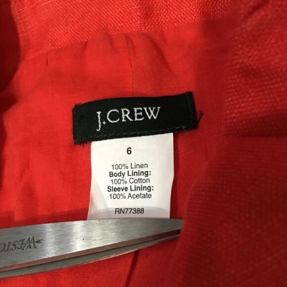 J.CREW 100% LINEN ORANGE RED BELL SLEEVE CROPPED SINGLE BUTTON BLAZER JACKET 6 - Picture 5 of 6